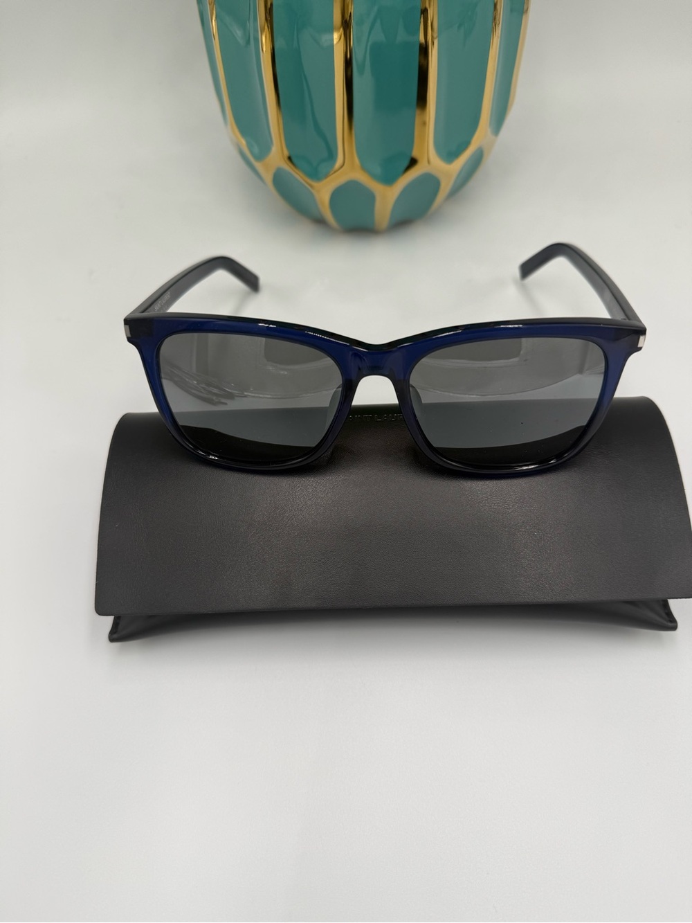 Yves Saint Laurent Navy Blue Frame Sunglasses with Gray Lenses